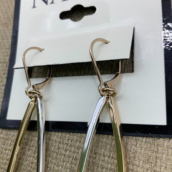 Napier Two Tone Cylinder Drop Earrings - Picture 5 of 6